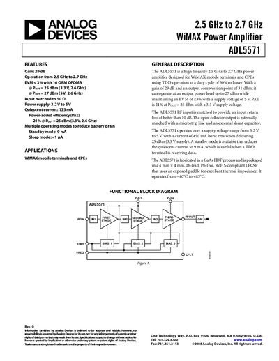 Analog Devices ADL5571 Power Amplifier Datasheet - cover page