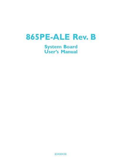Intel 865PE-ALE System Board User Manual - cover page
