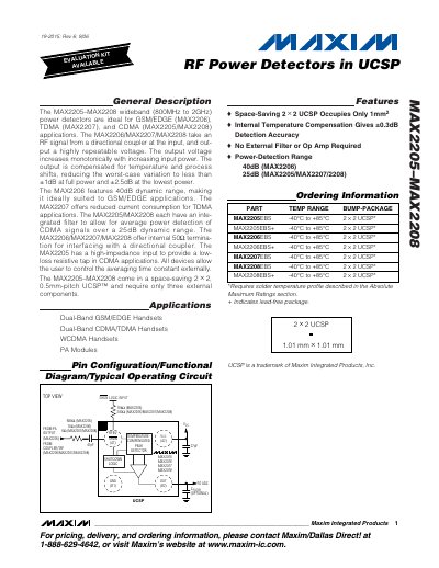 Maxim MAX2205-MAX2208 RF Power Detectors Datasheet - cover page