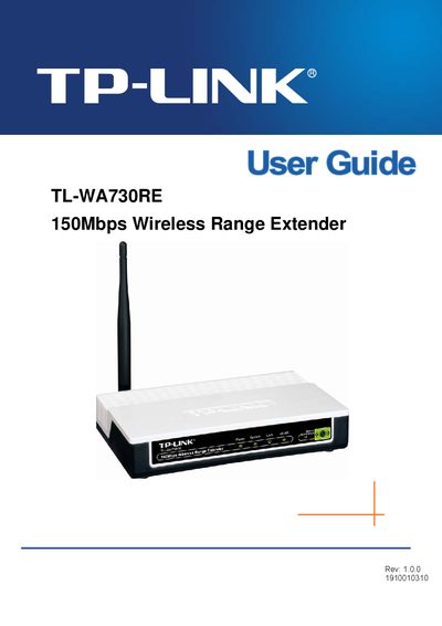 TP-LINK TL-WA730RE 150Mbps Wireless Range Extender User Guide - cover page