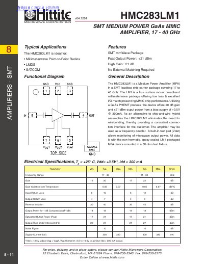 Hittite HMC283LM1 Medium Power Amplifier Datasheet