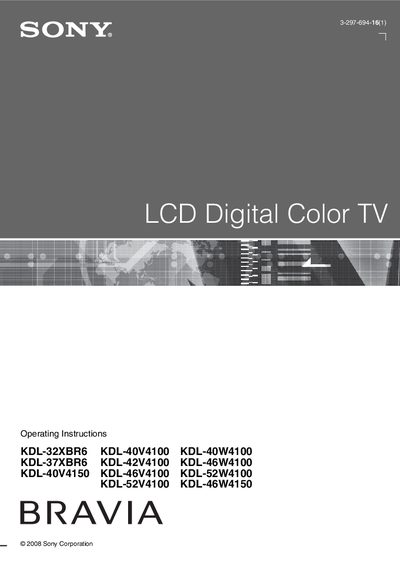 Sony KDL Series BRAVIA LCD TV Operating Instructions - cover page