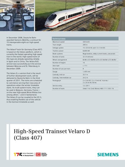 SIEMENS High-Speed Trainset Velaro D (Class 407) - cover page