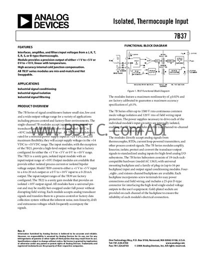 Analog Devices 7B37 Signal Conditioning Module Handbook - cover page