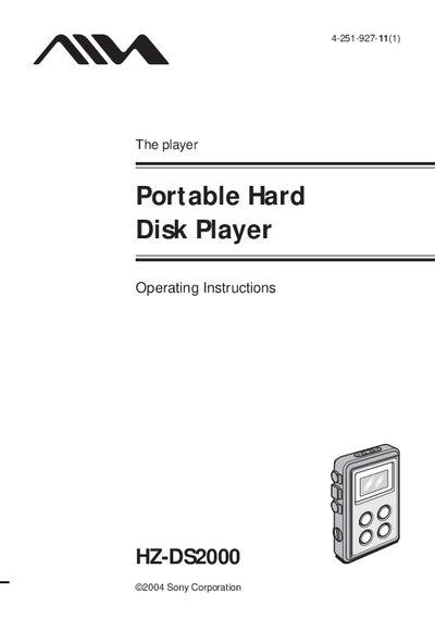Sony HZ-DS2000 Portable Hard Disk Player User Manual - cover page