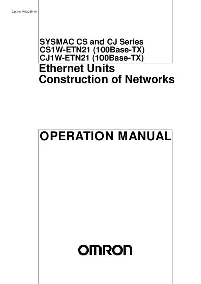 Omron CS1W-ETN21 / CJ1W-ETN21 Ethernet Units Construction of Networks User Manual - cover page
