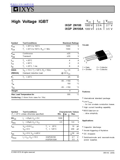 IXYS XIGP 2N100 handbook - cover page