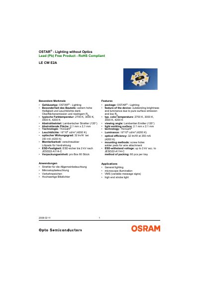 OSRAM LE CW E2A Lead-Free Lighting without Optics RoHS Compliant Datasheet - cover page