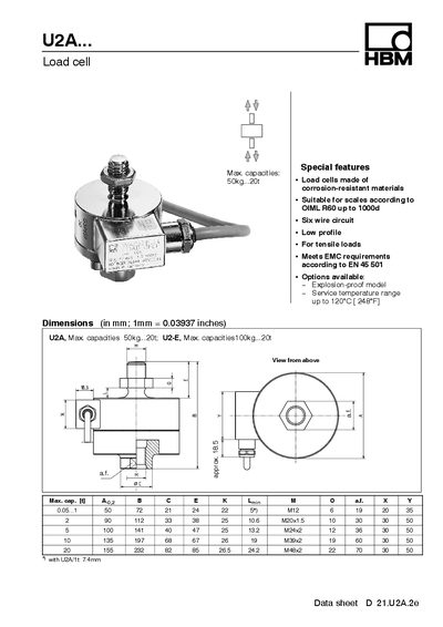 HBM U2A Load Cell Handbook - cover page