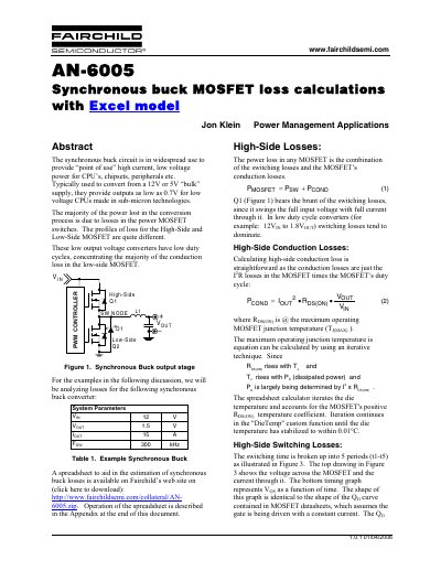 Fairchild Semiconductor AN-6005 Synchronous Buck MOSFET Loss Calculations Application Note - cover page