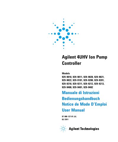 Agilent 4UHV Ion Pump Controller User Manual - cover page