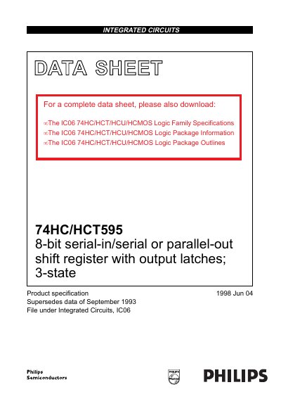 Philips 74HC/HCT595 8-bit Serial-in/Serial or Parallel-out Shift Register with Output Latches 3-state Datasheet - cover page