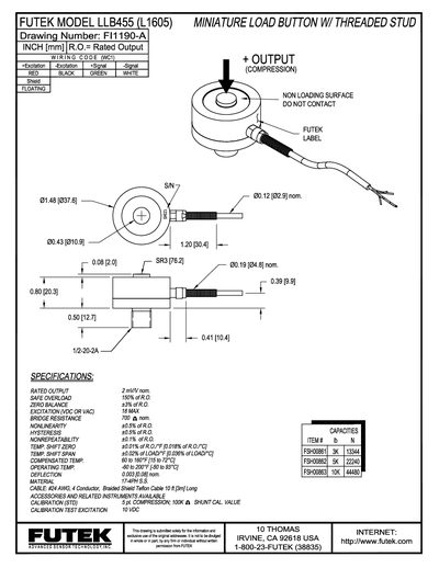 FUTEK MODEL LLB450(L1605) Data Sheet - cover page