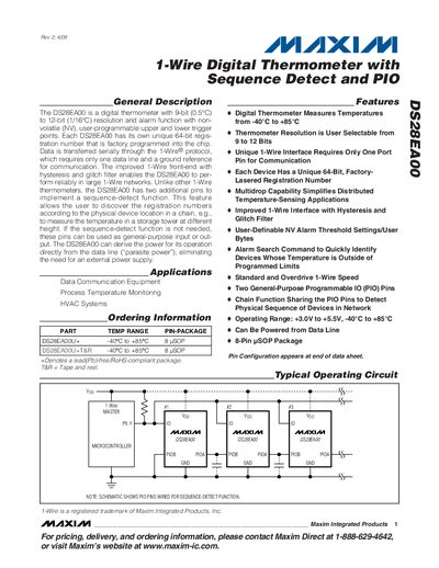 Maxim DS28EA00 1-Wire Digital Thermometer with Sequence Detect and PIO Datasheet - cover page
