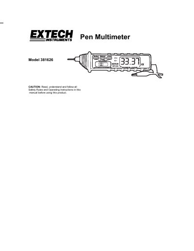 Extech Model 381626 Pen Multimeter User Guide - cover page