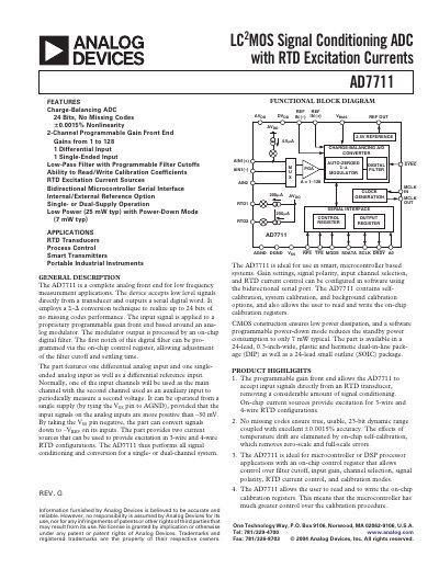 Analog Devices AD7711 Signal Conditioning ADC Datasheet - cover page
