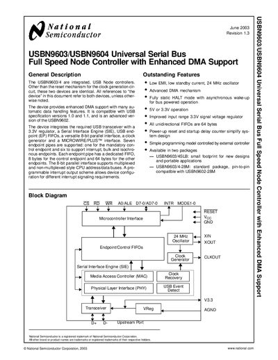 National Semiconductor USBN9603/USBN9604 Datasheet - cover page