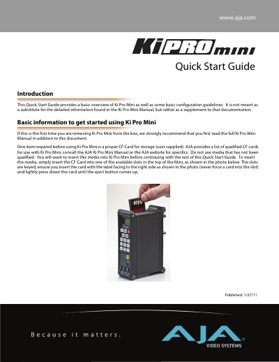AJA Ki Pro Mini Quick Start Guide - cover page