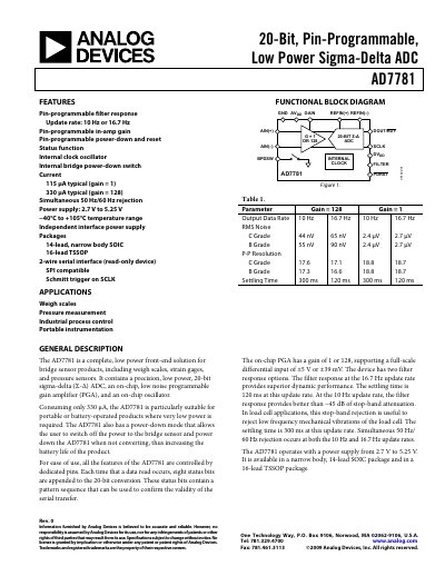 Analog Devices AD7781 20‑Bit Sigma‑Delta ADC Datasheet - cover page
