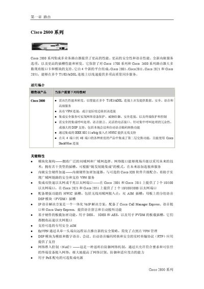Cisco 2800 Series Integrated Multi-service Router Manual - cover page