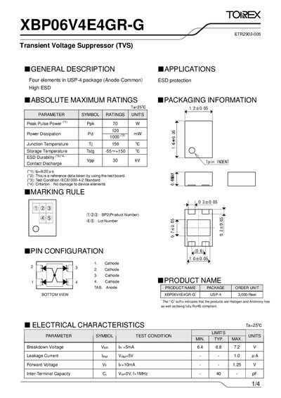 Torex XBP06V4E4GR-G TVS Diode Datasheet - cover page