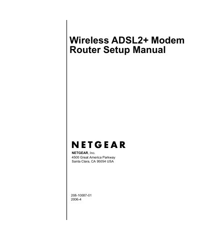 Netgear Wireless ADSL2+ Modem Router Setup Manual - cover page