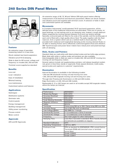 Crompton Instruments 240 Series DIN Panel Meters Installation Guide - cover page