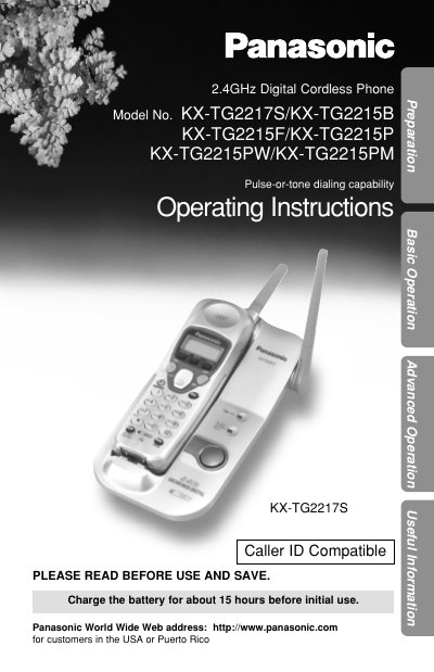 Panasonic KX-TG2217S/KX-TG2215B/KX-TG2215F/KX-TG2215P/KX-TG2215PW/KX-TG2215PM Manual