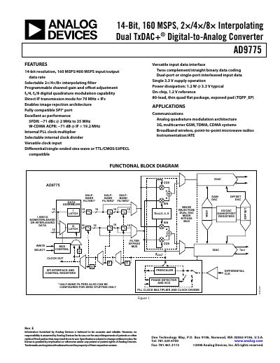 Analog Devices AD9775 TxDAC+ 14‑Bit 160 MSPS Digital‑to‑Analog Converter Datasheet Rev E - cover page