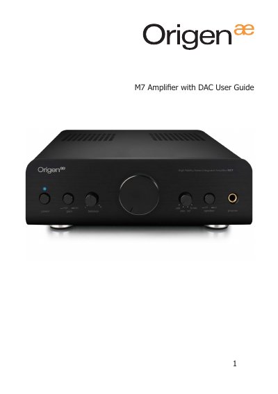Origenae M7 Amplifier with DAC User Guide - cover page