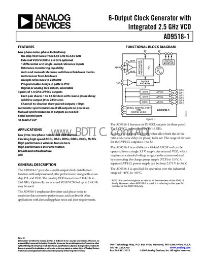Analog Devices AD9518-1 Clock Generator Handbook - cover page