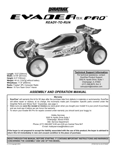DuraTrax Evader BX Pro Assembly and Operation Manual - cover page