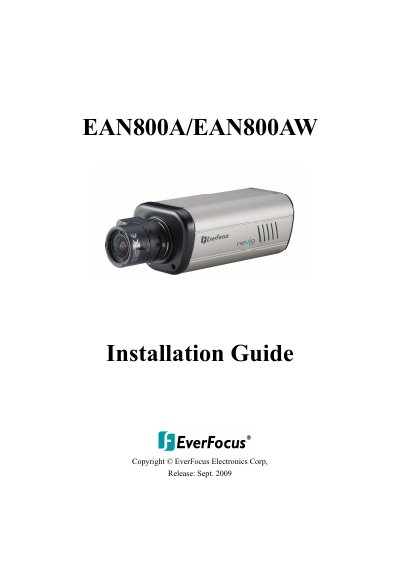EverFocus EAN800A/EAN800AW IP Camera Installation Guide - cover page