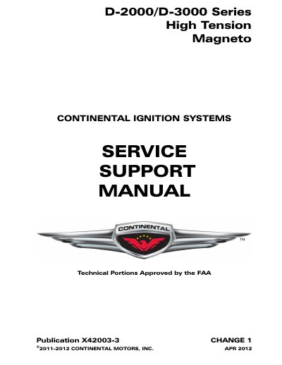 Continental Motors D-2000/D-3000 Series High Tension Magneto Service Support Manual