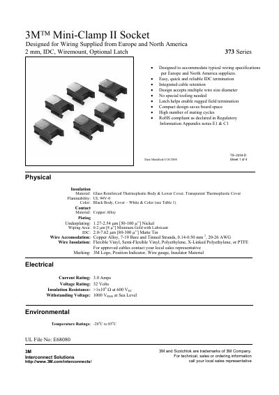3M 373 Series Mini-Clamp II Socket Specification Sheet
