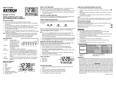 Extech CTH10 Radio Controlled Clock with Temperature & Humidity User's Guide