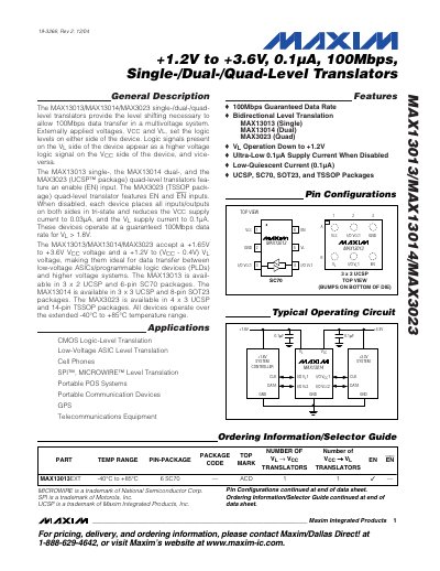 Maxim MAX13013/MAX13014/MAX3023 Level Translator Datasheet - cover page