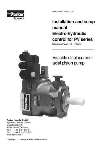 Parker PV Series Electro-Hydraulic Proportional Controls Installation Guide - cover page