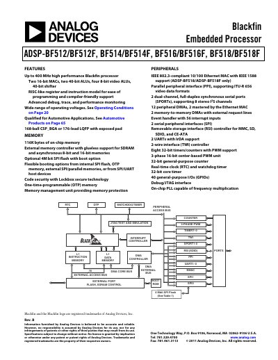 Analog Devices ADSP-BF512 Blackfin Processor Datasheet Rev B - cover page