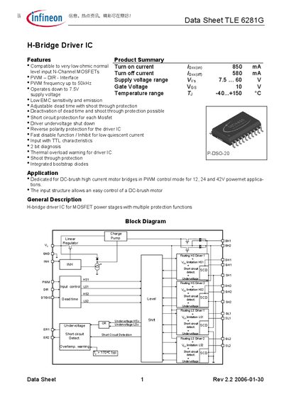 Infineon TLE6281G H-Bridge Driver IC Datasheet