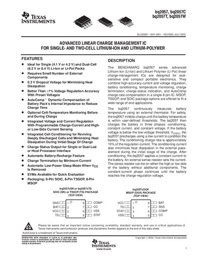 TEXAS INSTRUMENTS bq2057 bq2057C bq2057T bq2057W handbook - cover page