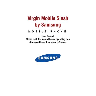 Samsung Virgin Mobile Slash Mobile Phone User Manual - cover page