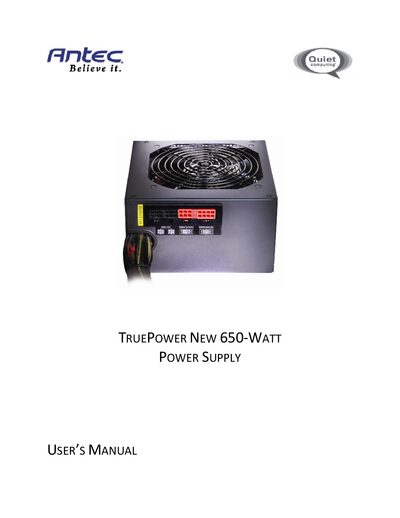TRUEPOWER NEW 650-WATT POWER SUPPLY USER S MANUAL - cover page