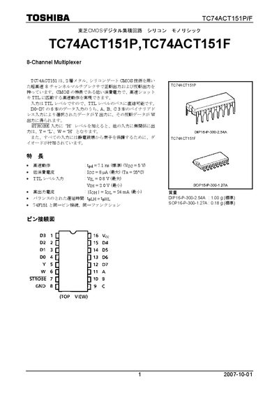 TOSHIBA TC74ACT151P TC74ACT151F Manual - cover page