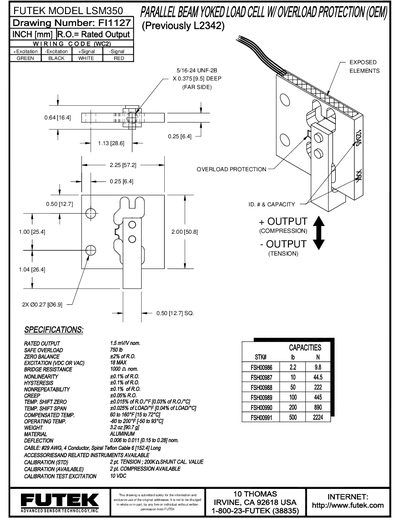 Futek LSM350 Load Cell Specification Sheet - cover page