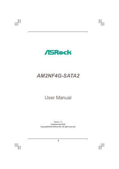 ASRock AM2NF4G-SATA2 Motherboard User Manual - cover page