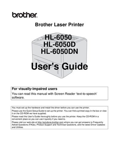 brother Laser Printer HL-6050 HL-6050D HL-6050DN users guide - cover page