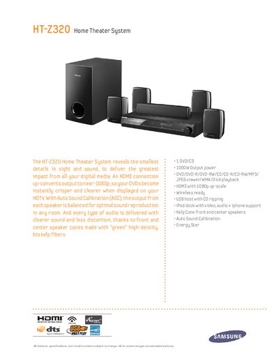 Samsung HT-Z320 Home Theater System Product Leaflet - cover page