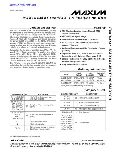 Maxim MAX104/MAX106/MAX108 Evaluation Kits