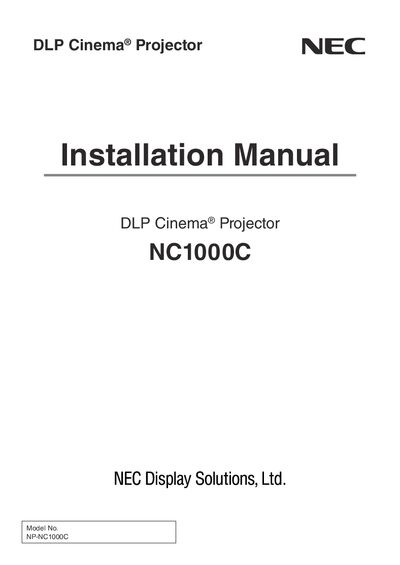 NEC NC1000C DLP Cinema Projector Installation and Maintenance Manual - cover page